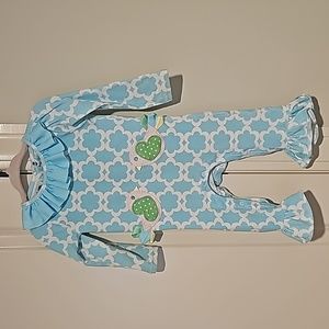 Mud pie 6-9m 2 bird ribbon romper mixed fabric